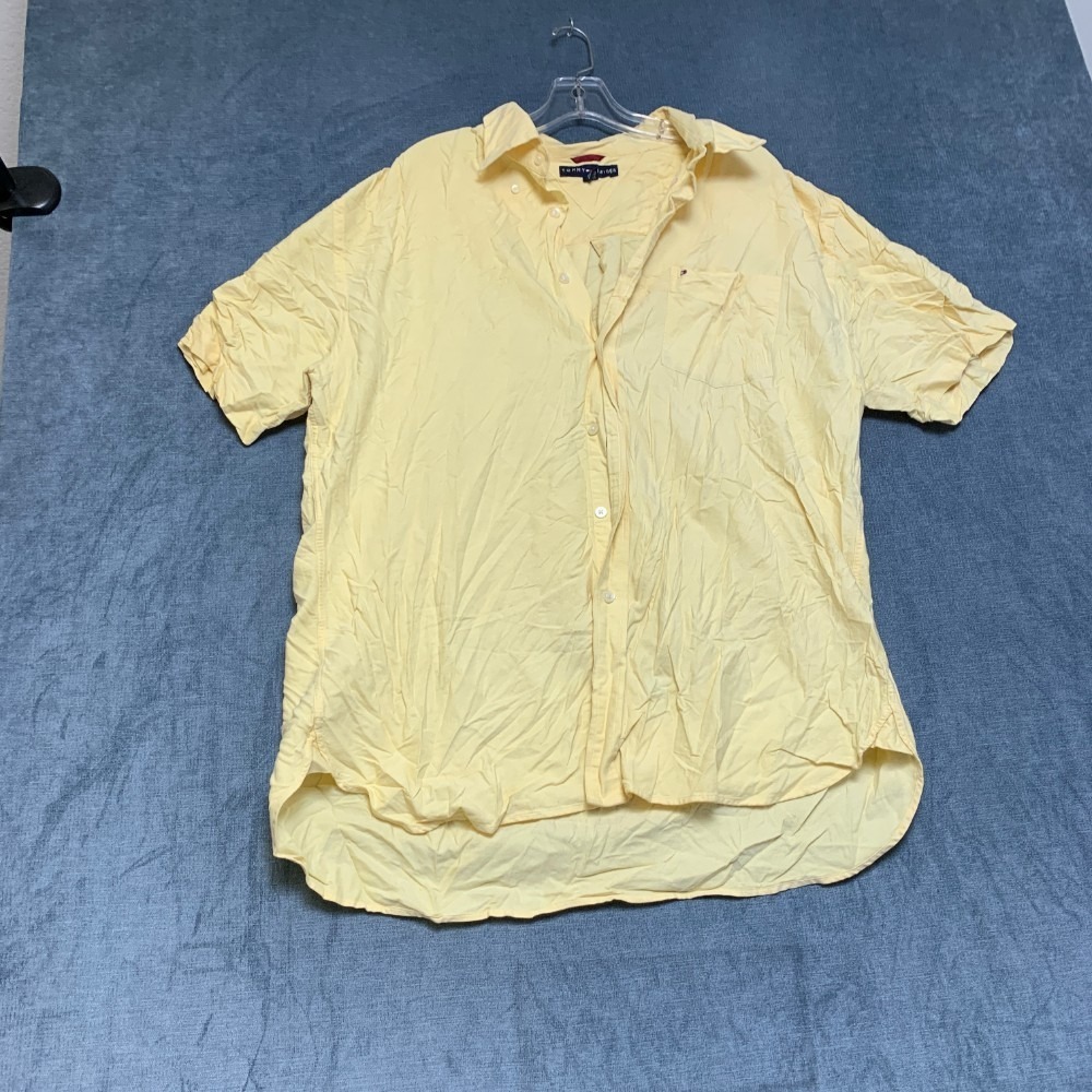 Tommy Hilfiger Shirt Mens XL Yellow Short Sleeve Chest Pocket Logo Button-Down